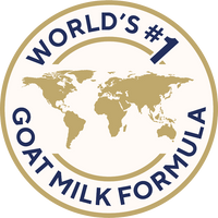 Badge displaying the claim World's number one goat milk formula.
Lencana yang memaparkan dakwaan rumusan susu kambing nombor satu dunia.