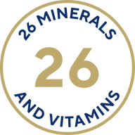 Emblem displaying 26 minerals and vitamins. Lambang yang memaparkan 26 mineral dan vitamin. 